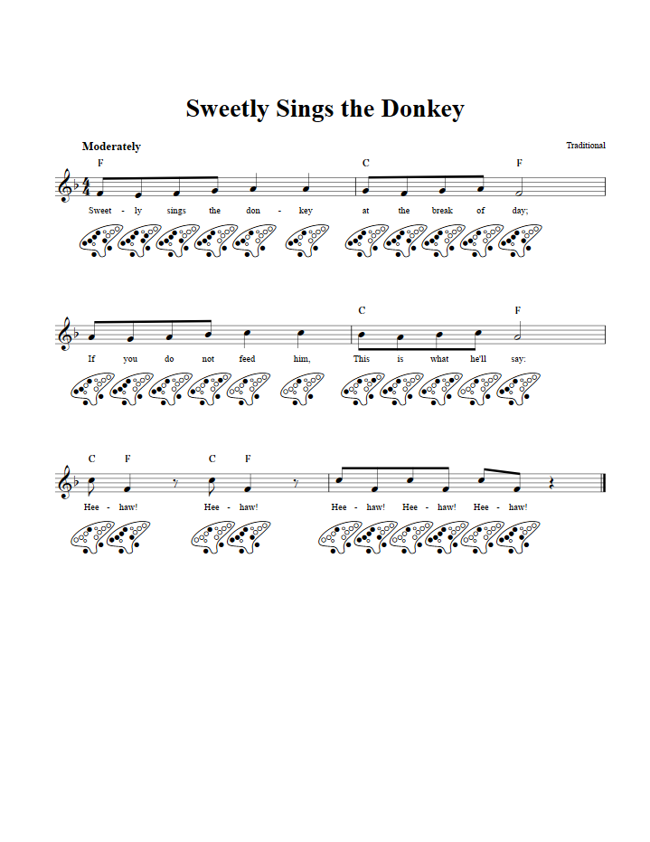 Sweetly Sings the Donkey  12 Hole Ocarina Tab