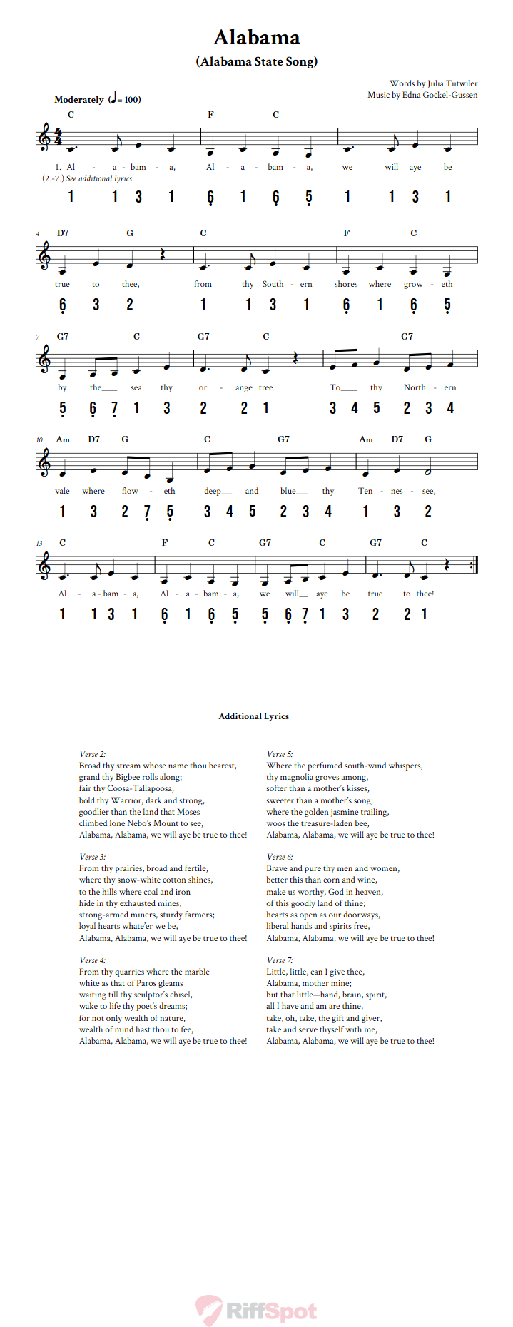 Alabama 15-Note Tongue Drum Sheet Music