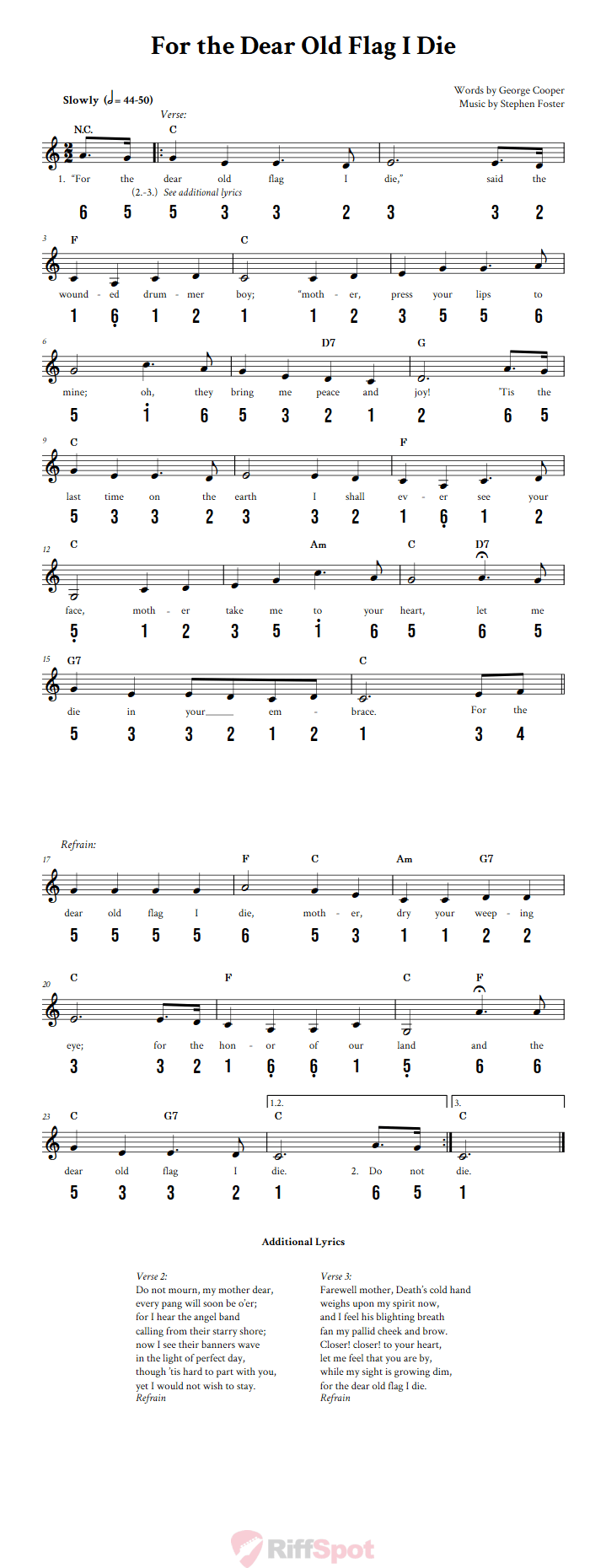 For the Dear Old Flag I Die 15-Note Tongue Drum Sheet Music