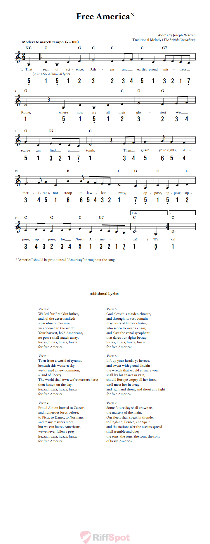 Free America 15-Note Tongue Drum Sheet Music