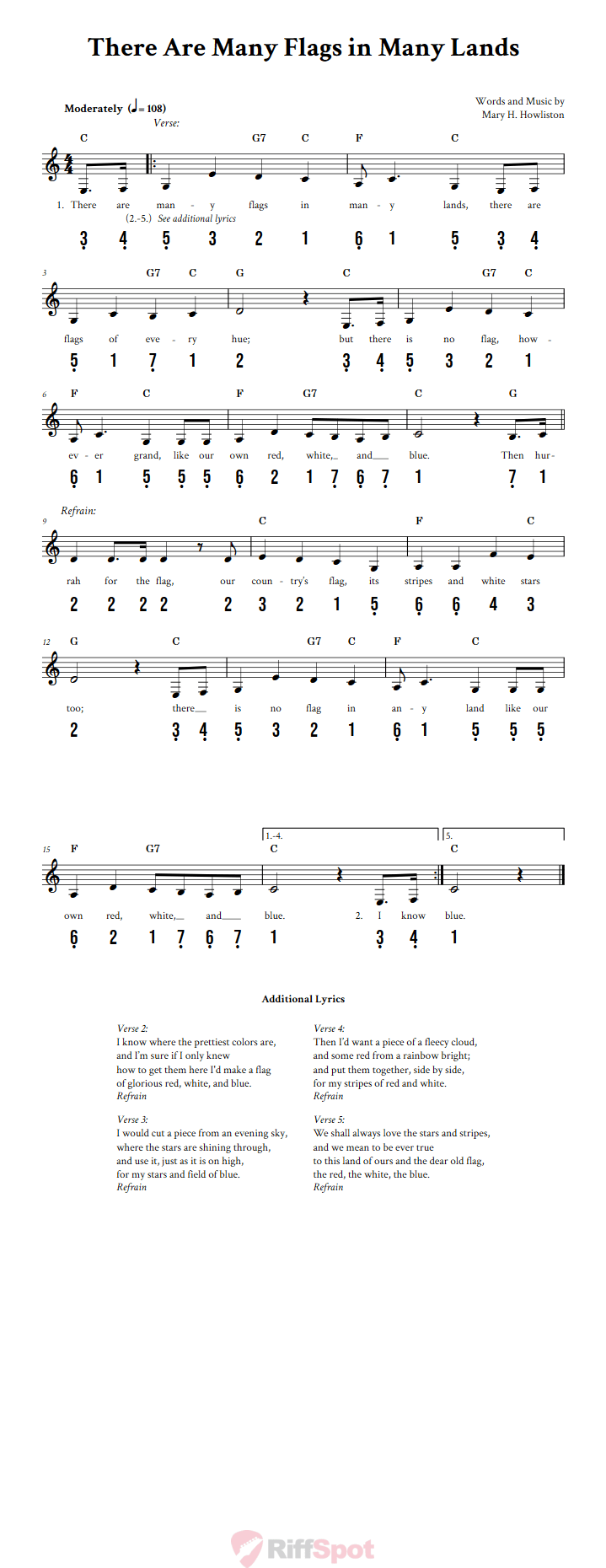 There Are Many Flags in Many Lands 15-Note Tongue Drum Sheet Music