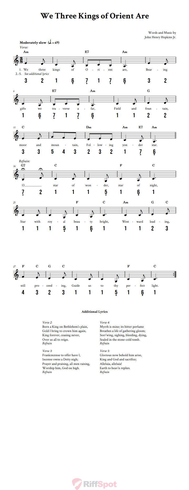 We Three Kings of Orient Are 15-Note Tongue Drum Sheet Music