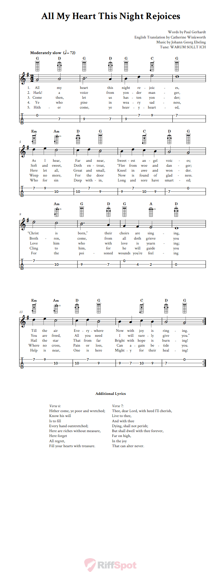 All My Heart This Night Rejoices 3-String Cigar Box Guitar Tab