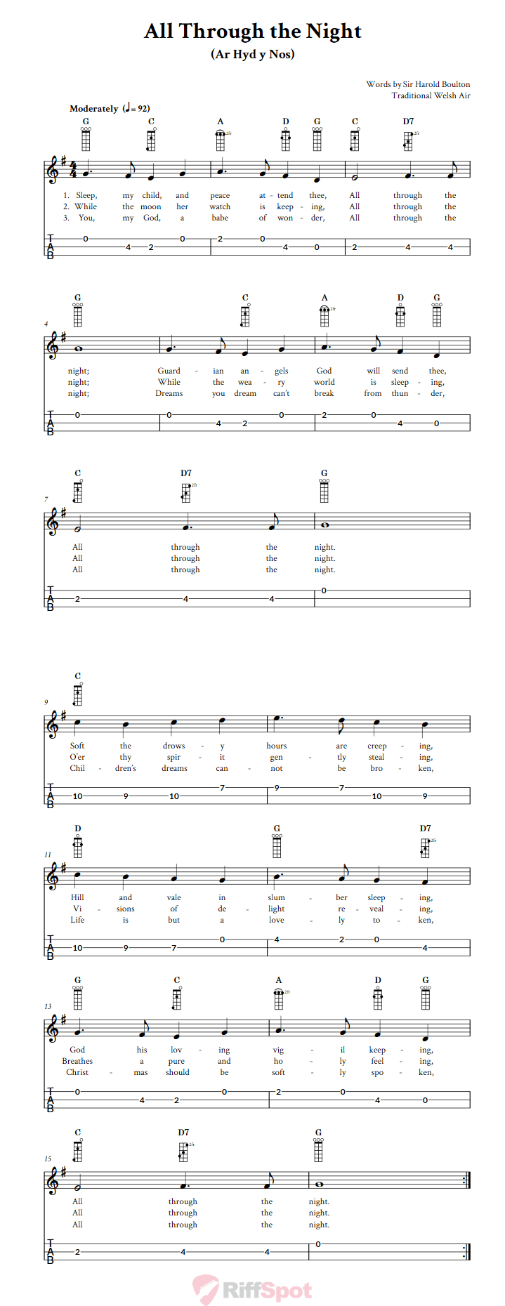 All Through the Night 3-String Cigar Box Guitar Tab