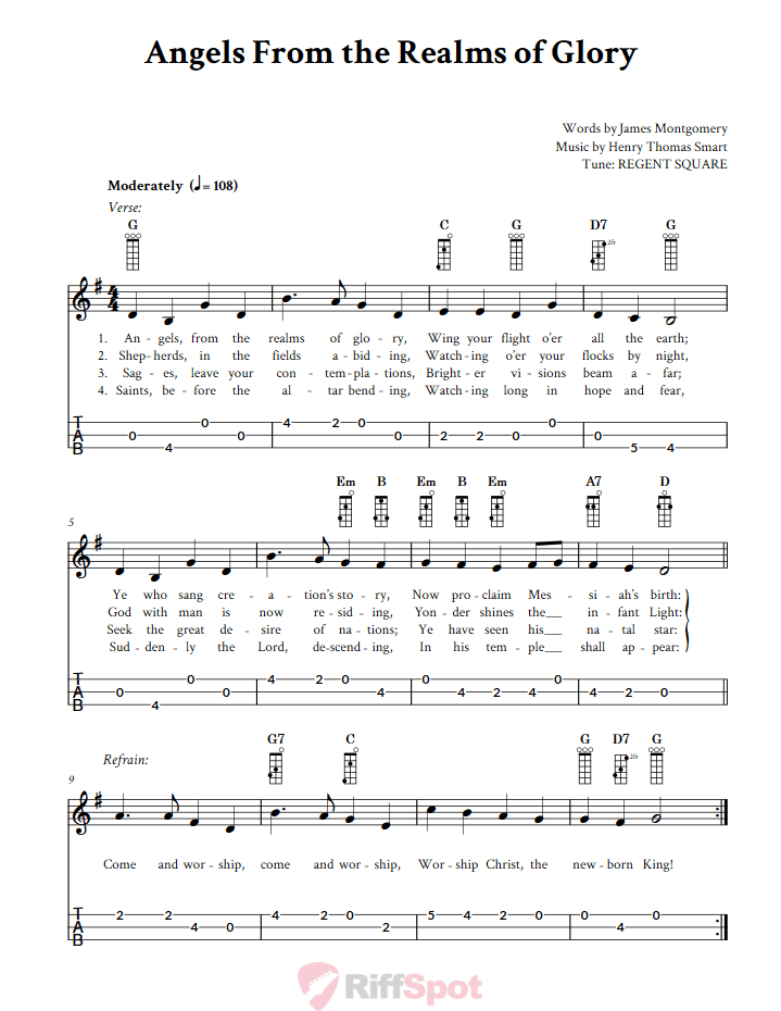 Angels From the Realms of Glory 3-String Cigar Box Guitar Tab