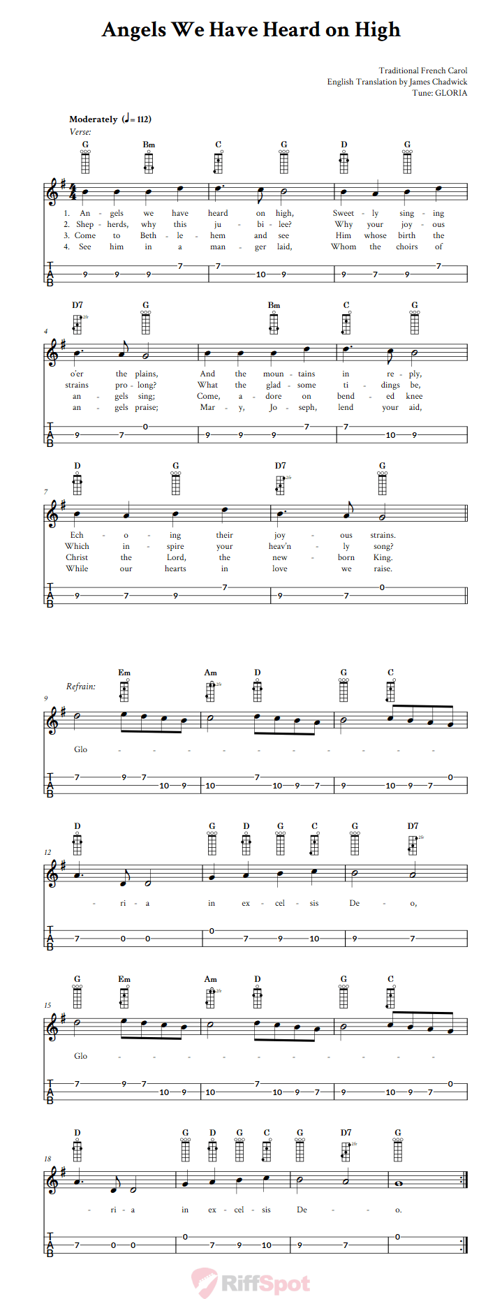 Angels We Have Heard on High 3-String Cigar Box Guitar Tab