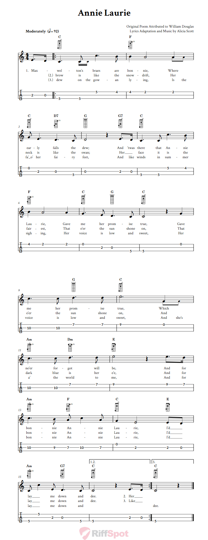 Annie Laurie 3-String Cigar Box Guitar Tab