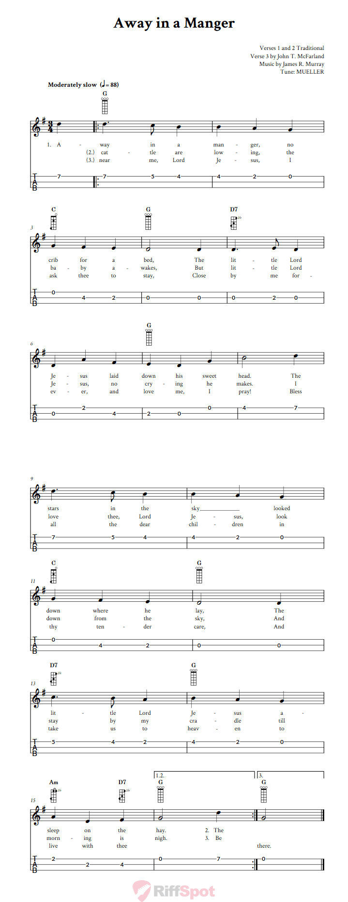 Away in a Manger 3-String Cigar Box Guitar Tab
