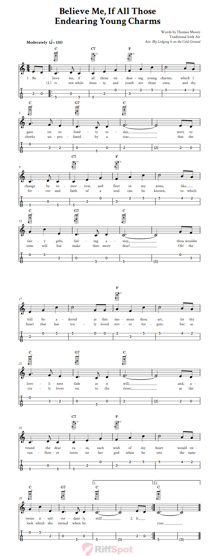 Believe Me If All Those Endearing Young Charms 3-String Cigar Box Guitar Tab