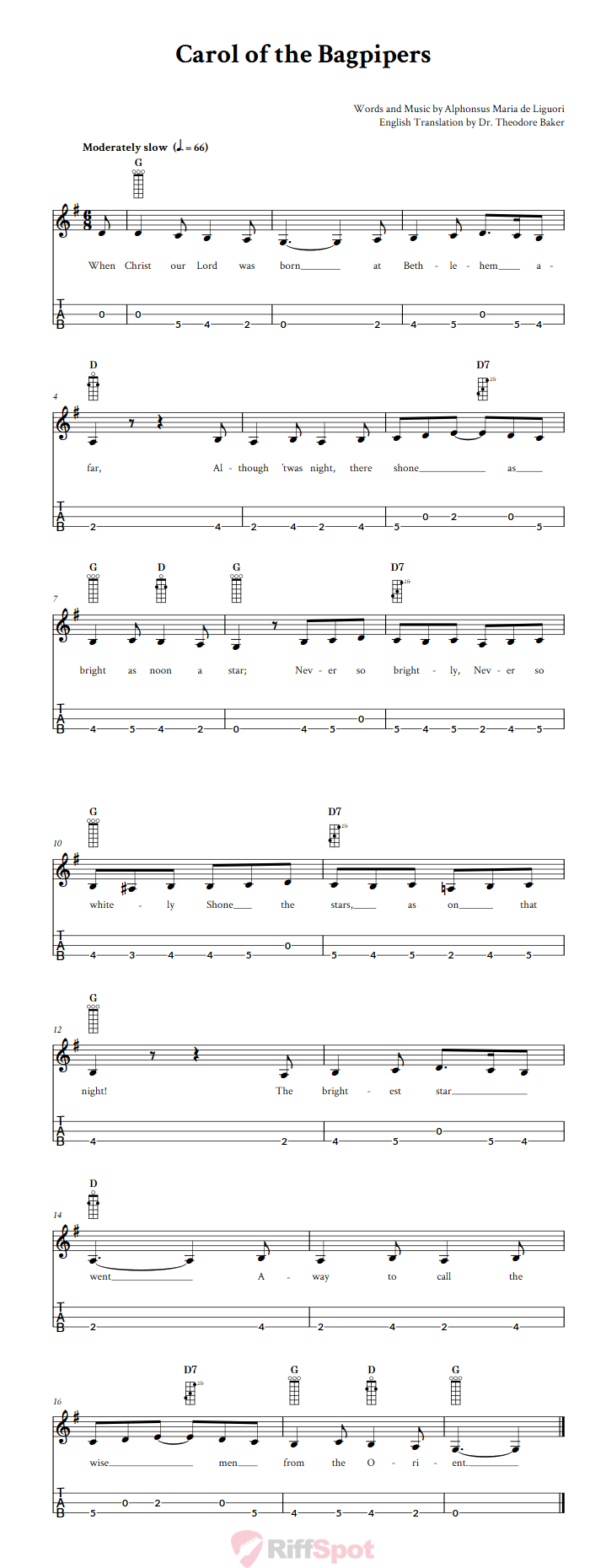 Carol of the Bagpipers 3-String Cigar Box Guitar Tab