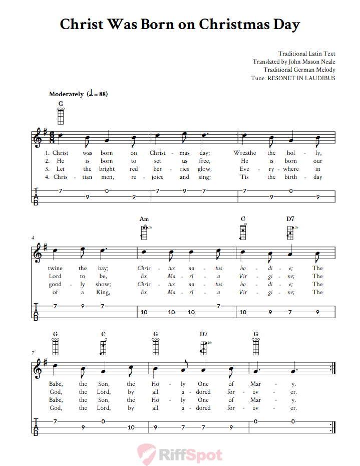 Christ Was Born on Christmas Day 3-String Cigar Box Guitar Tab
