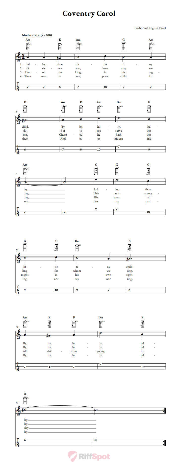 Coventry Carol 3-String Cigar Box Guitar Tab