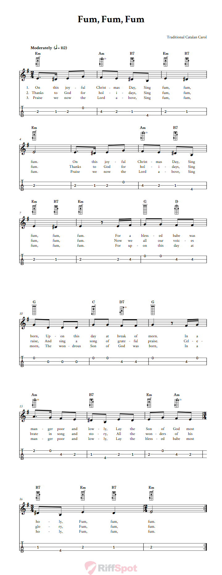 Fum, Fum, Fum 3-String Cigar Box Guitar Tab