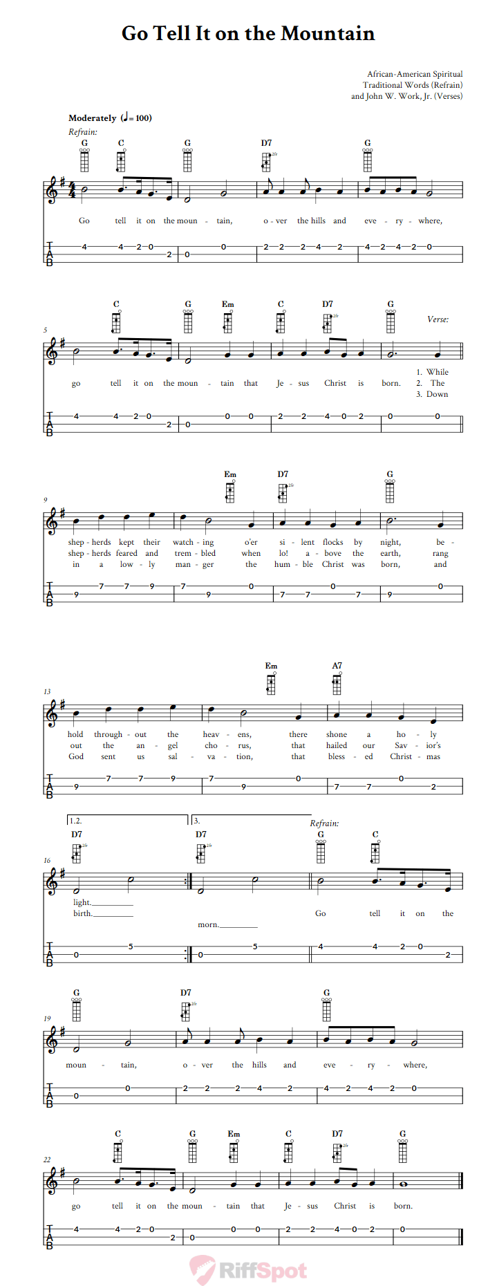 Go Tell It on the Mountain 3-String Cigar Box Guitar Tab