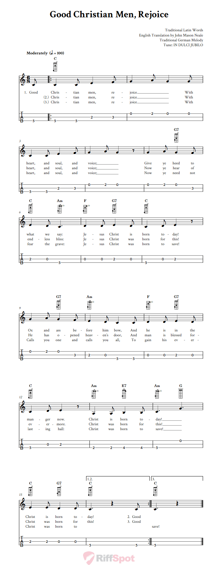 Good Christian Men Rejoice 3-String Cigar Box Guitar Tab