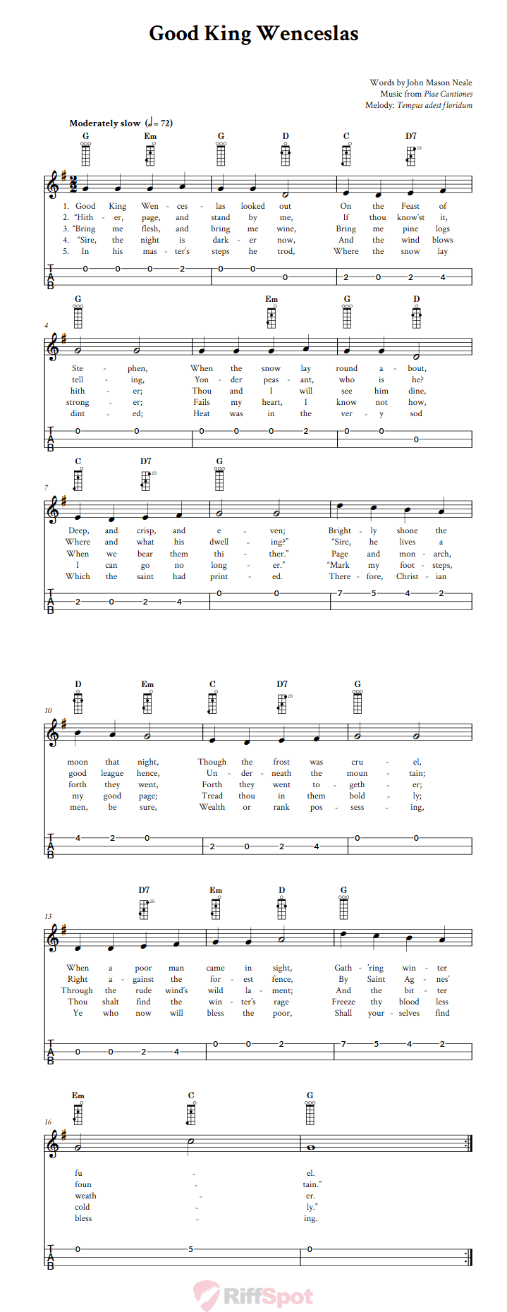 Good King Wenceslas 3-String Cigar Box Guitar Tab
