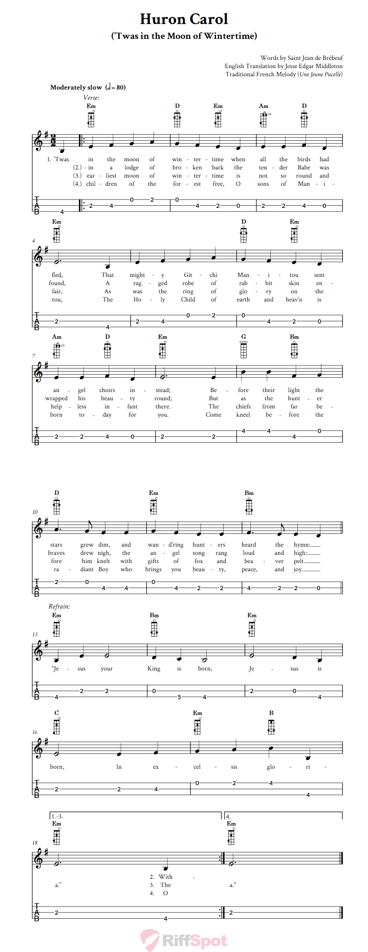 Huron Carol 3-String Cigar Box Guitar Tab