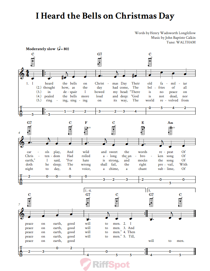 I Heard the Bells on Christmas Day 3-String Cigar Box Guitar Tab