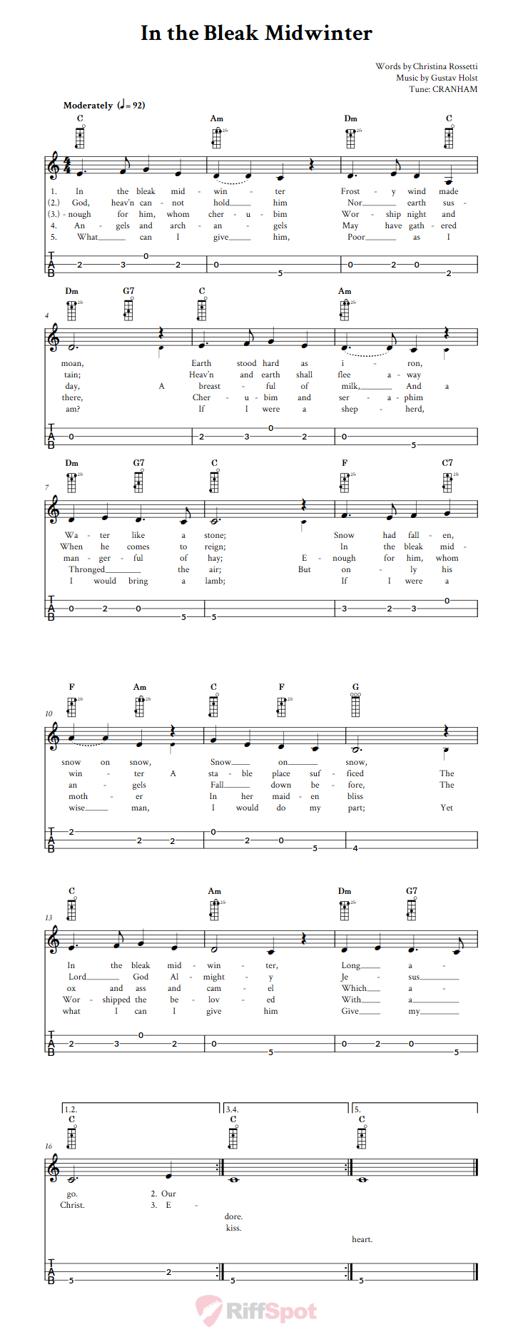 In the Bleak Midwinter 3-String Cigar Box Guitar Tab