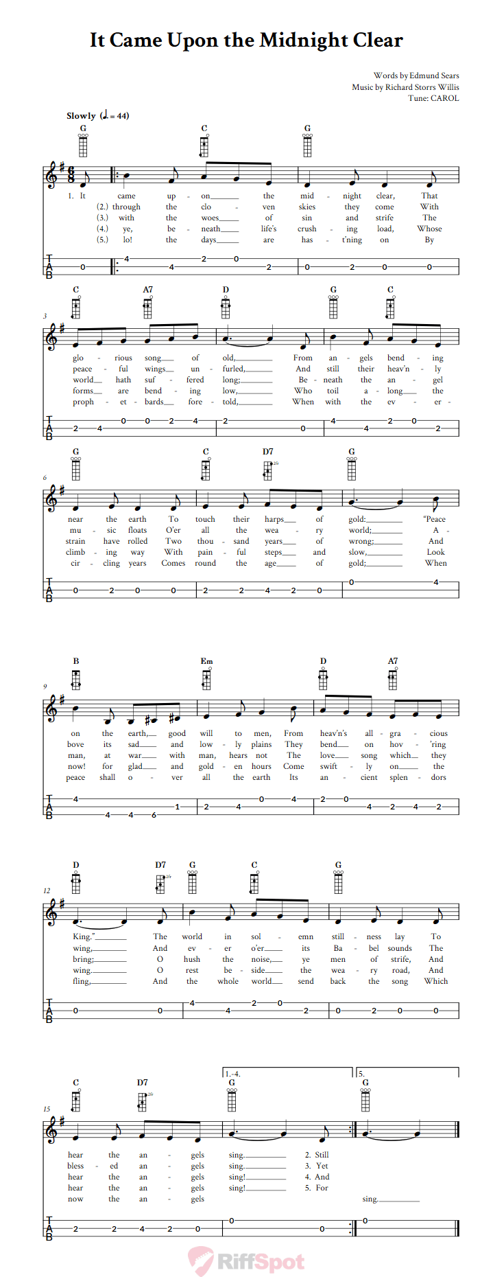 It Came Upon the Midnight Clear 3-String Cigar Box Guitar Tab