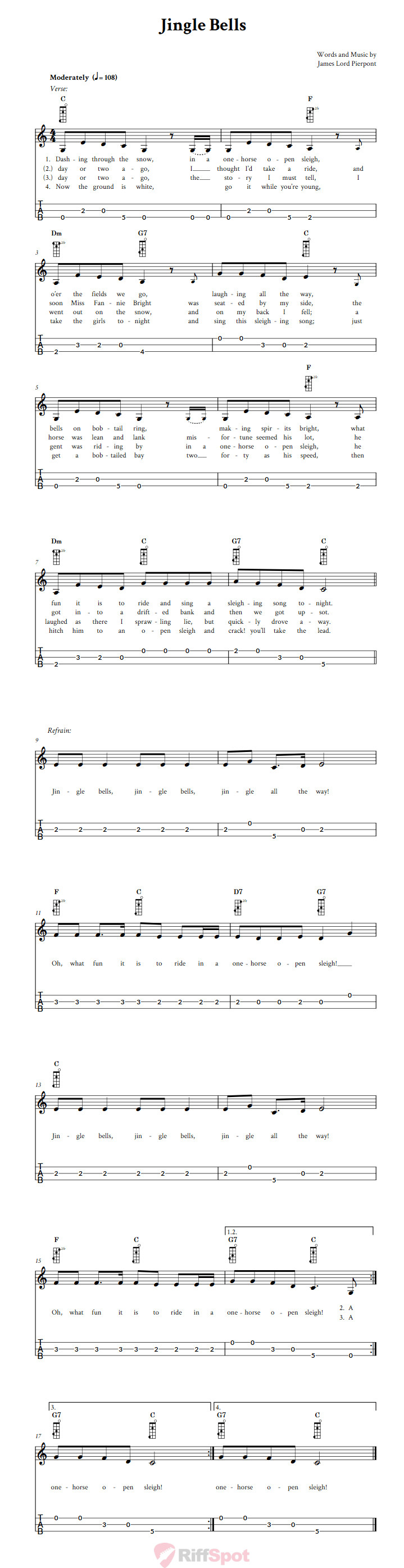 Jingle Bells 3-String Cigar Box Guitar Tab
