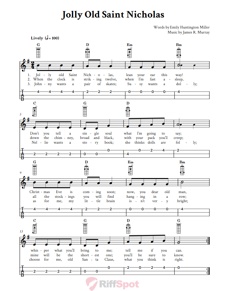 Jolly Old Saint Nicholas 3-String Cigar Box Guitar Tab