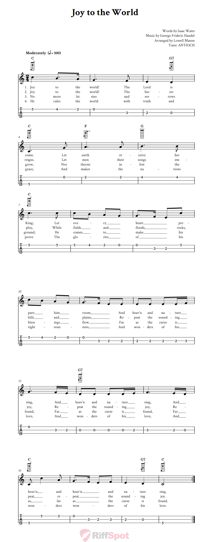 Joy to the World 3-String Cigar Box Guitar Tab