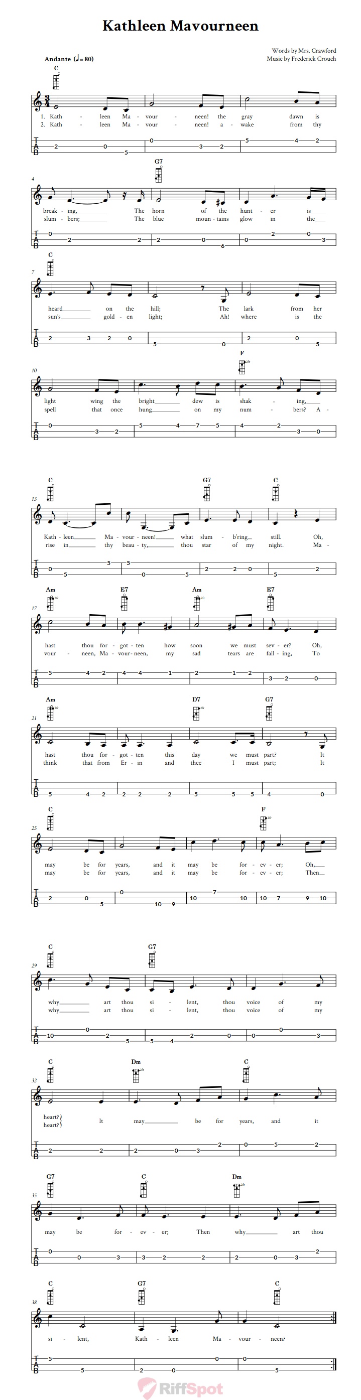 Kathleen Mavourneen 3-String Cigar Box Guitar Tab