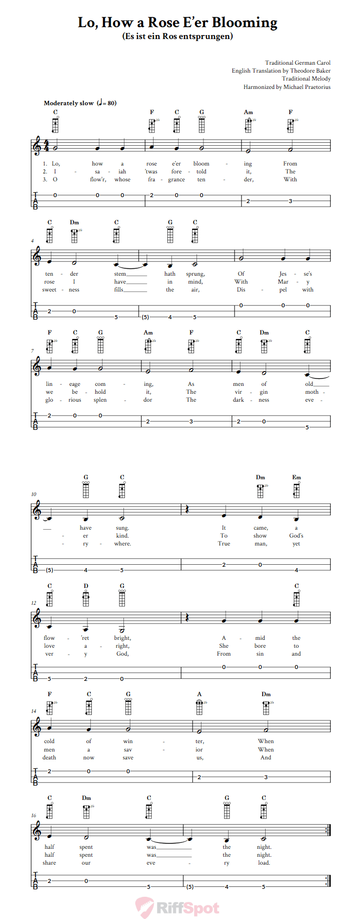 Lo, How a Rose E'er Blooming 3-String Cigar Box Guitar Tab