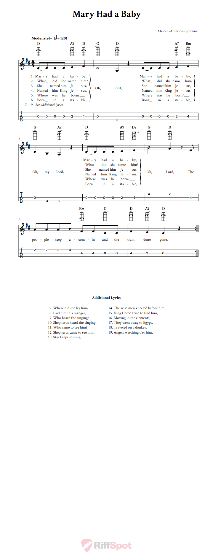 Mary Had a Baby 3-String Cigar Box Guitar Tab