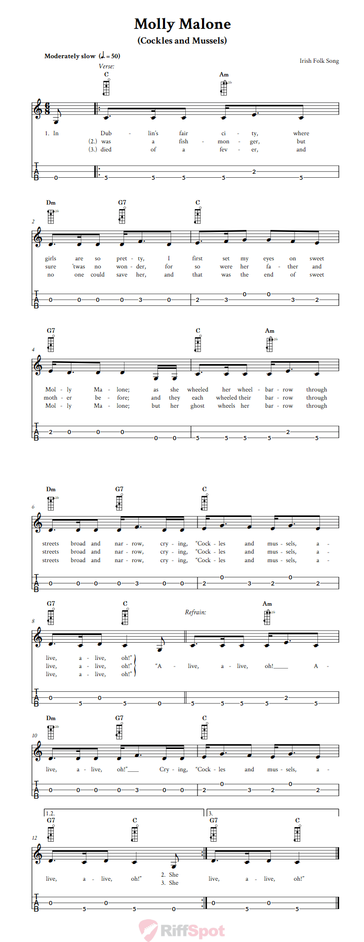 Molly Malone 3-String Cigar Box Guitar Tab