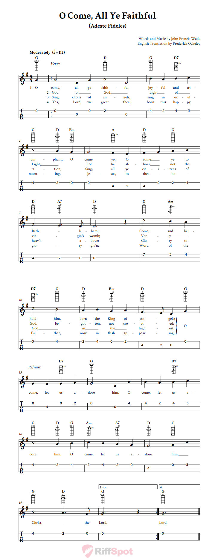 O Come, All Ye Faithful 3-String Cigar Box Guitar Tab
