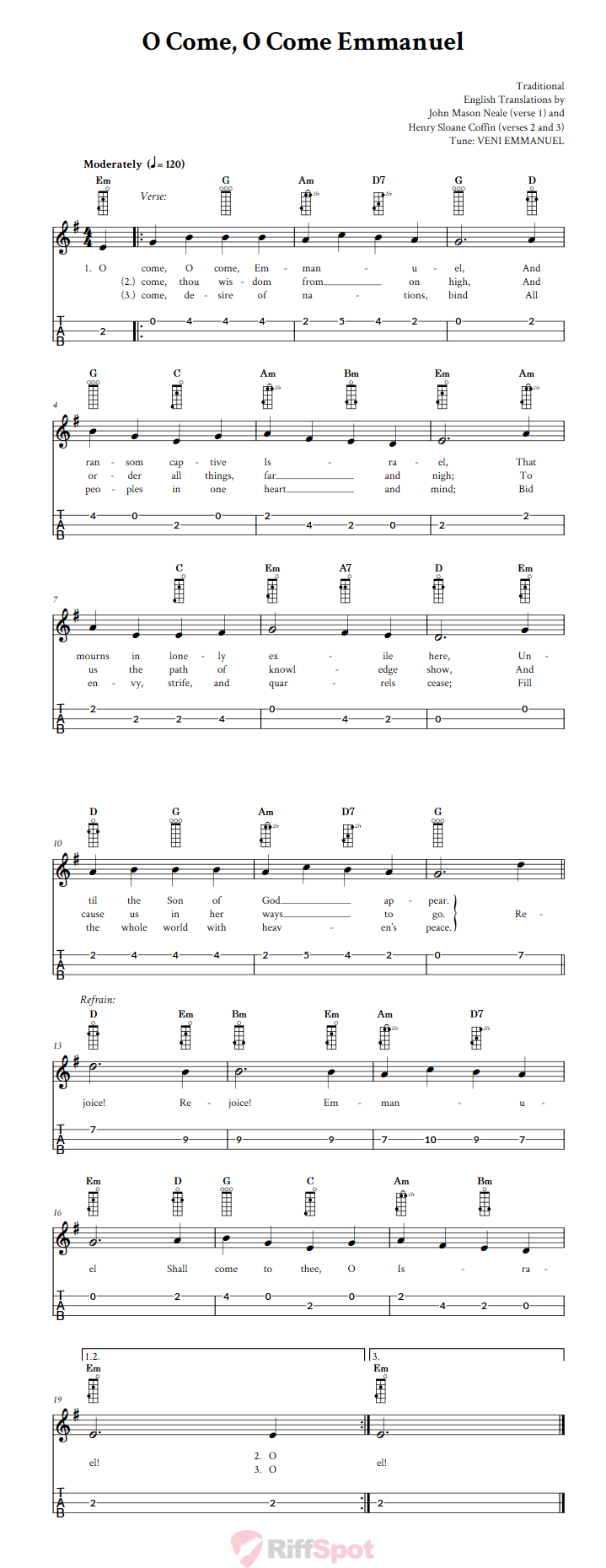 O Come, O Come Emmanuel 3-String Cigar Box Guitar Tab