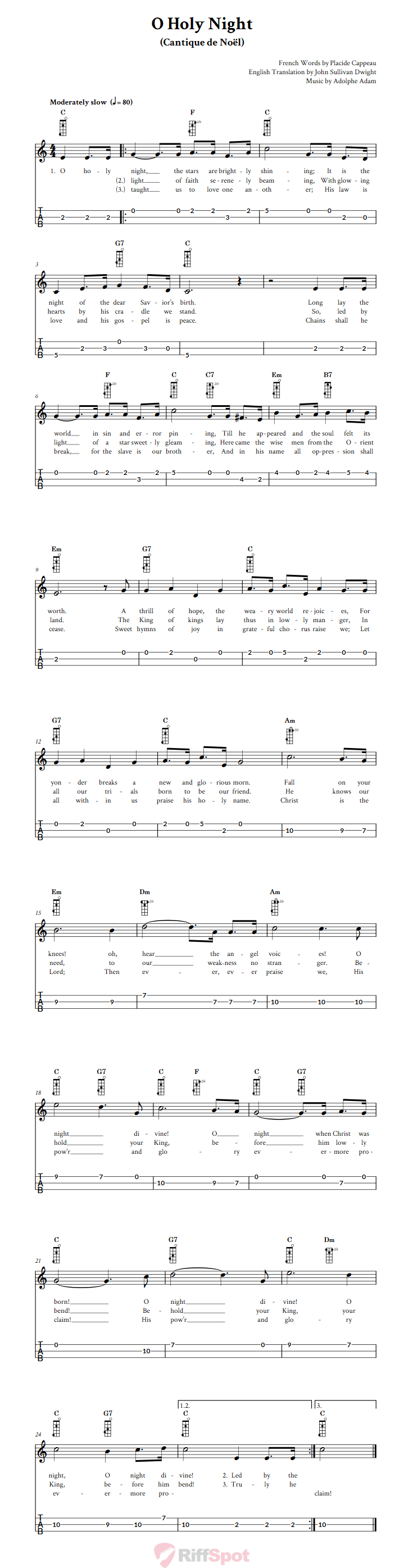 O Holy Night 3-String Cigar Box Guitar Tab