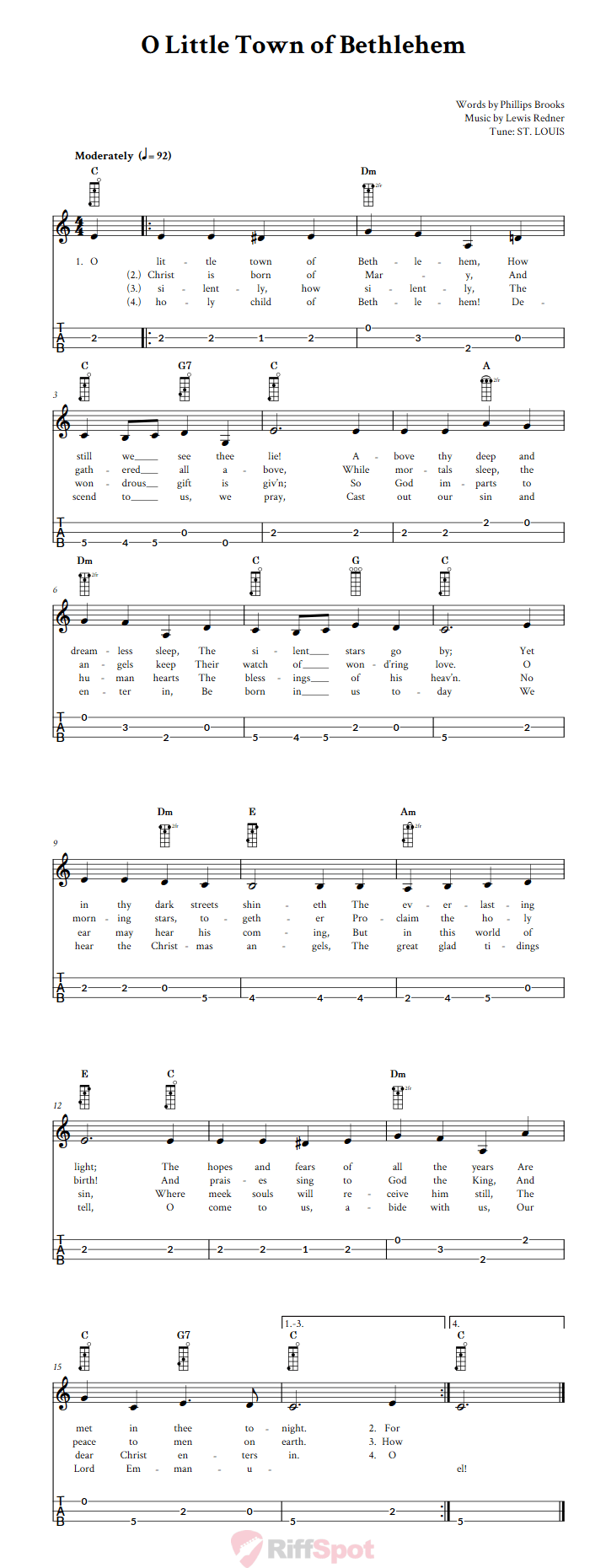 O Little Town of Bethlehem 3-String Cigar Box Guitar Tab
