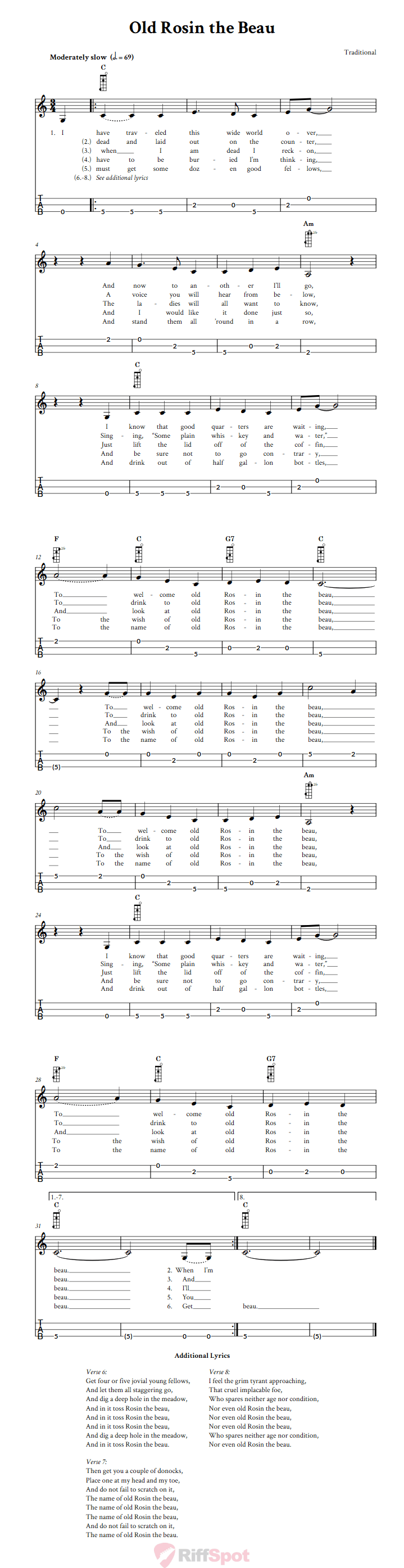 Old Rosin the Beau 3-String Cigar Box Guitar Tab