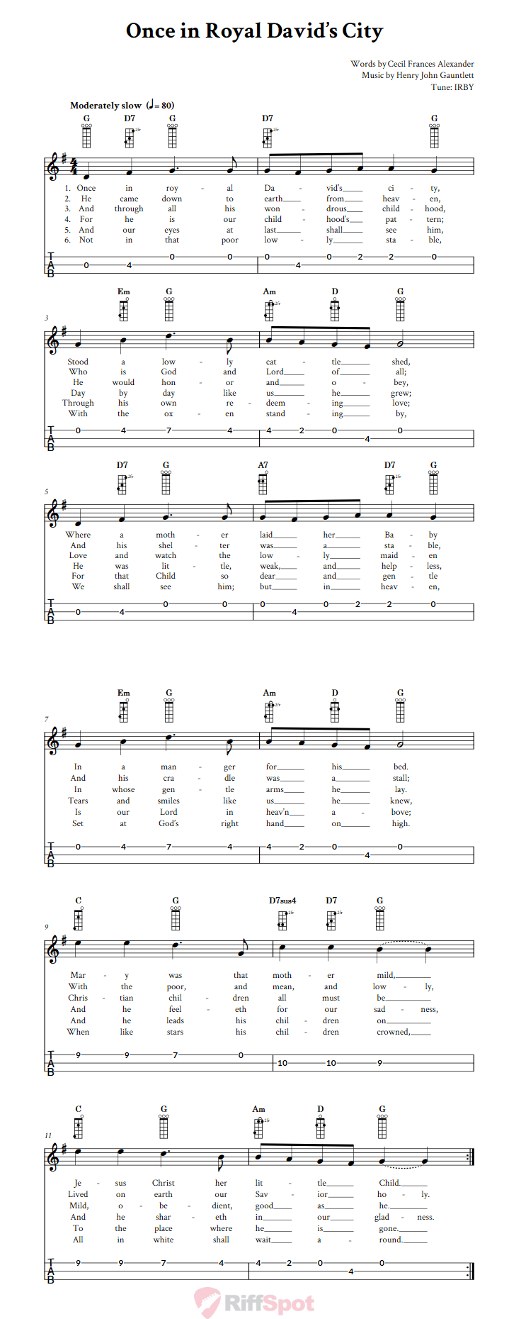 Once in Royal David's City 3-String Cigar Box Guitar Tab