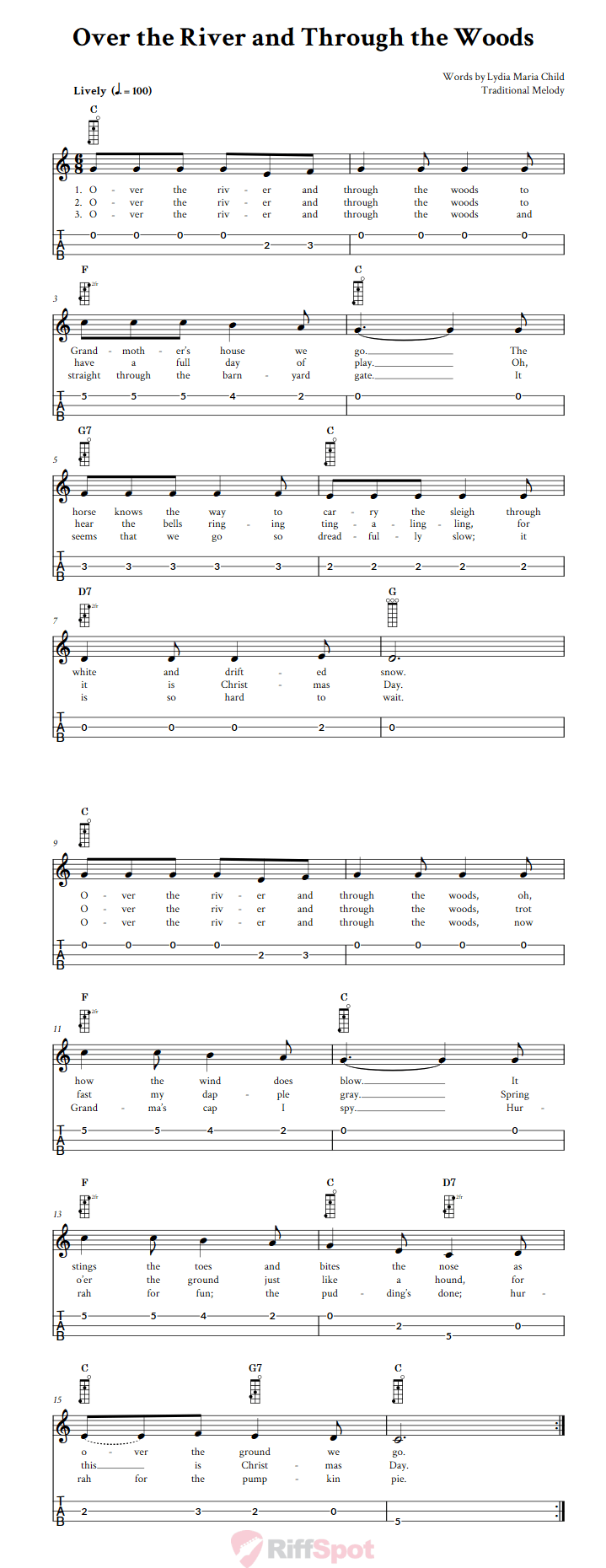 Over the River and Through the Woods 3-String Cigar Box Guitar Tab