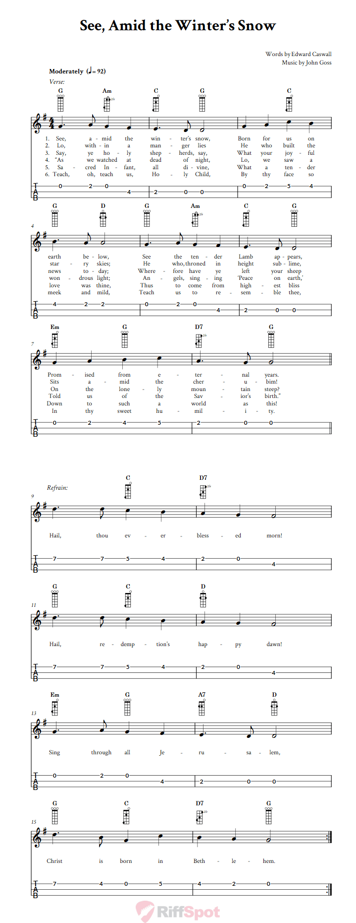 See, Amid the Winter's Snow 3-String Cigar Box Guitar Tab