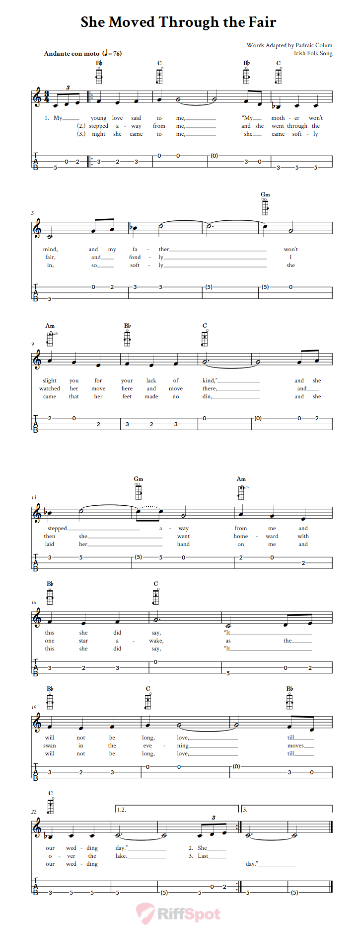 She Moved Through the Fair 3-String Cigar Box Guitar Tab