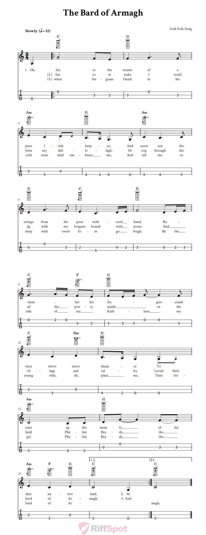 The Bard of Armagh 3-String Cigar Box Guitar Tab