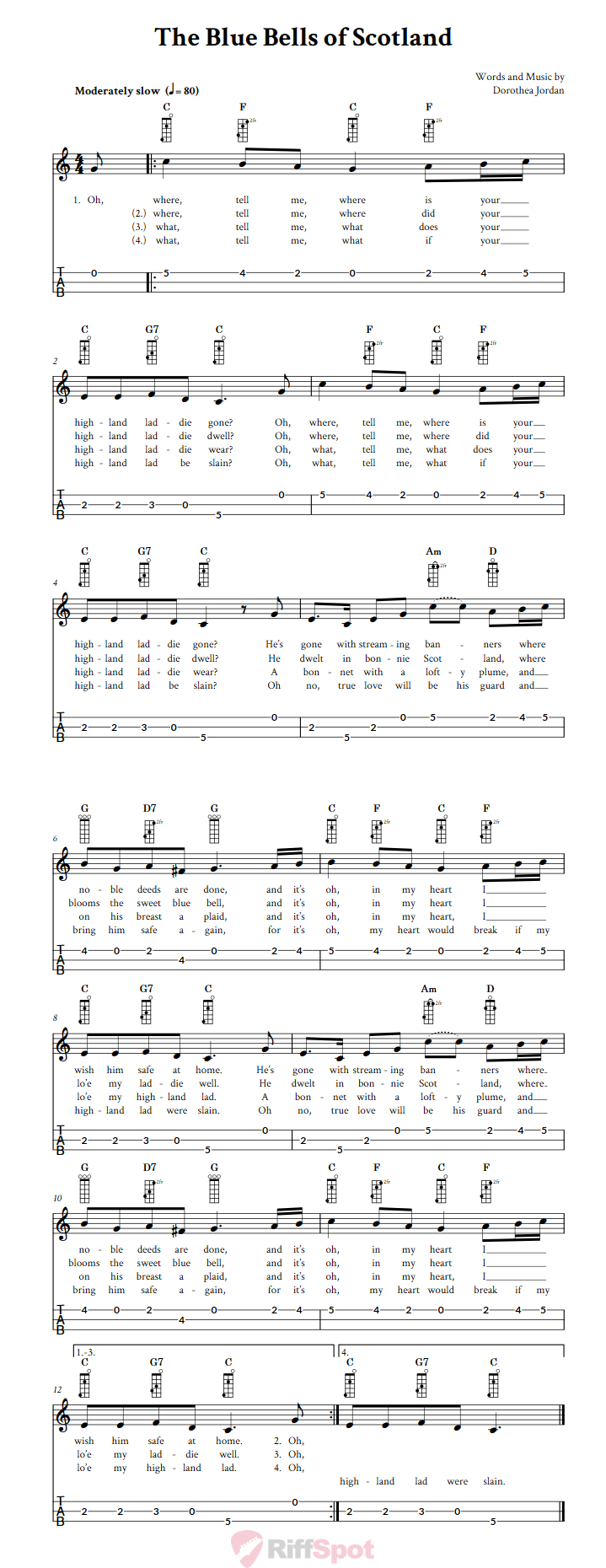 The Blue Bells of Scotland 3-String Cigar Box Guitar Tab