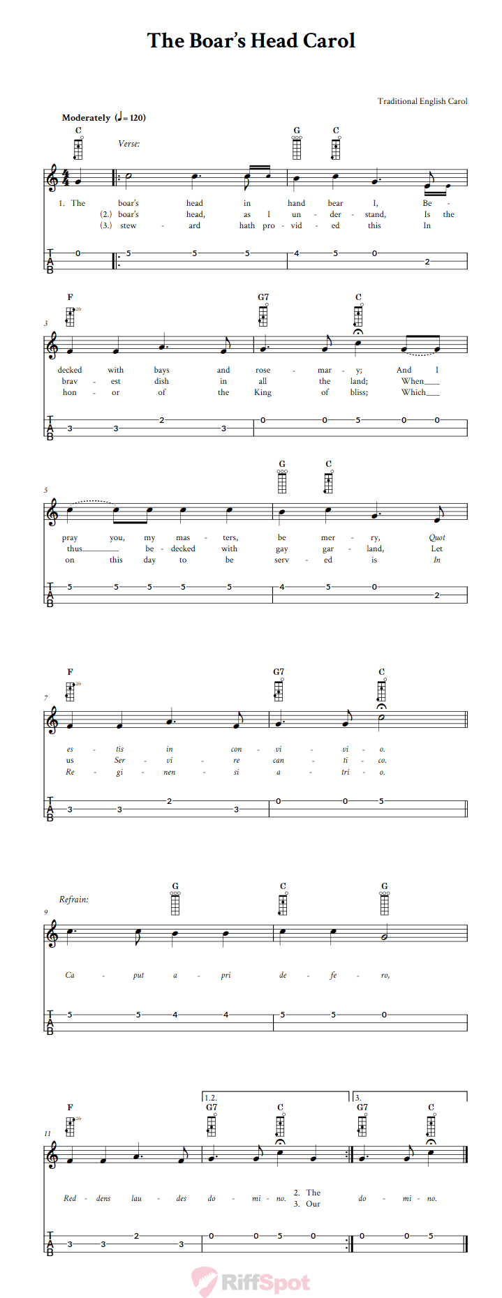 The Boar's Head Carol 3-String Cigar Box Guitar Tab