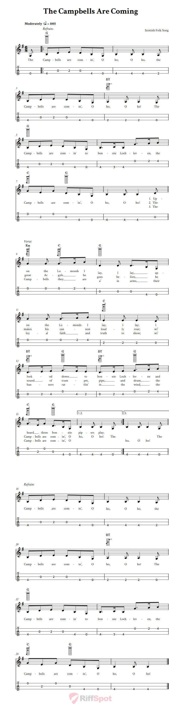 The Campbells Are Coming 3-String Cigar Box Guitar Tab