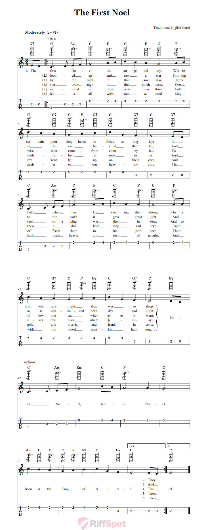 The First Noel 3-String Cigar Box Guitar Tab