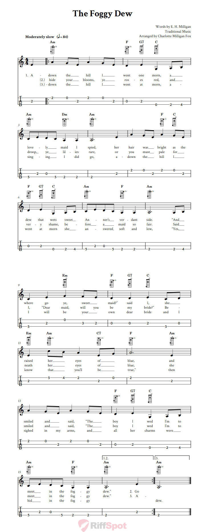 The Foggy Dew 3-String Cigar Box Guitar Tab