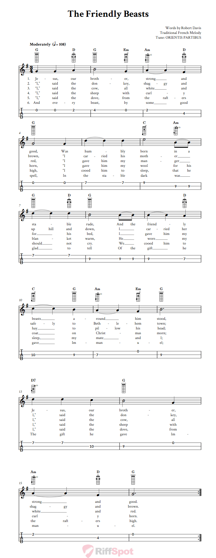 The Friendly Beasts 3-String Cigar Box Guitar Tab