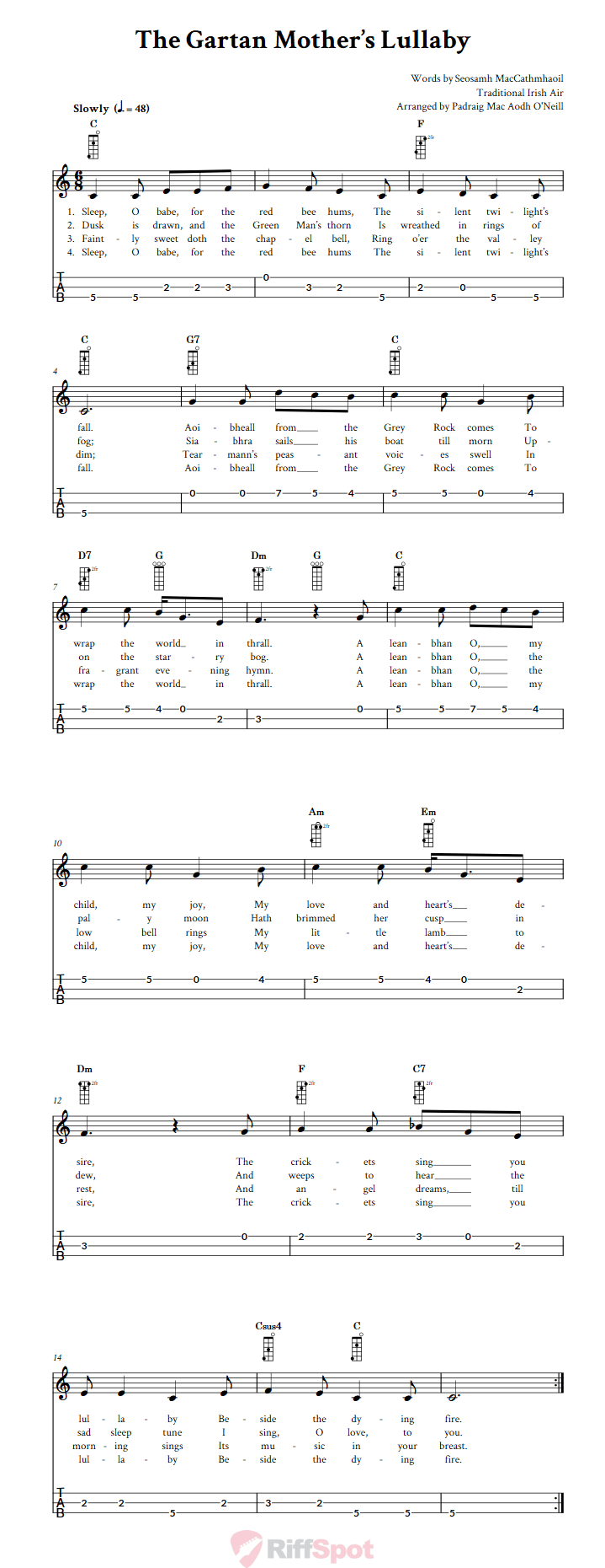 The Gartan Mother's Lullaby 3-String Cigar Box Guitar Tab