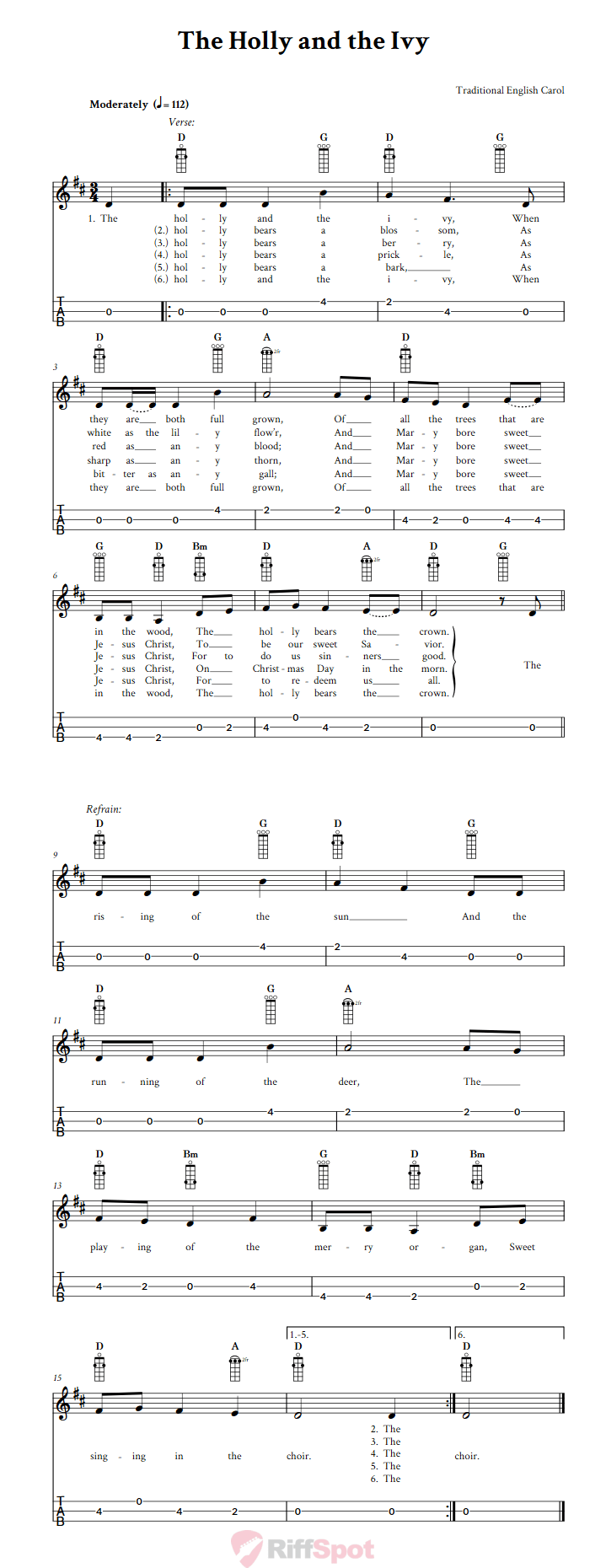 The Holly and the Ivy 3-String Cigar Box Guitar Tab