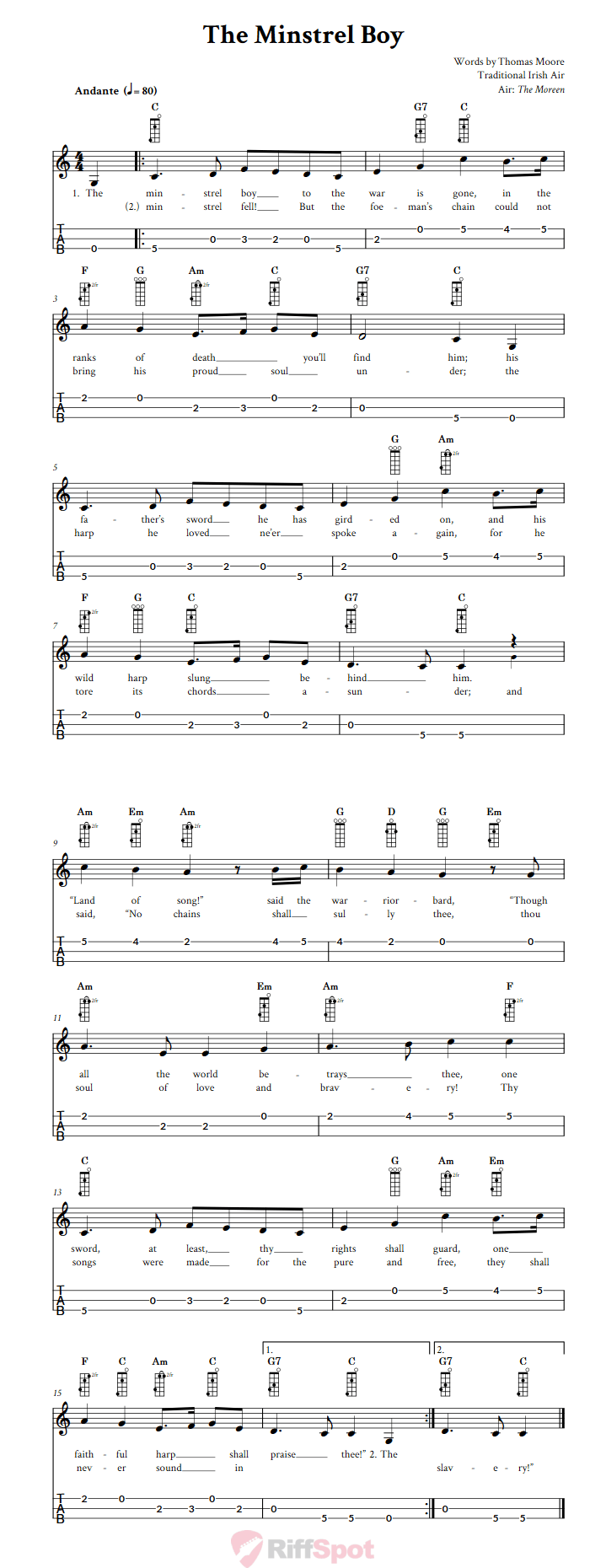 The Minstrel Boy 3-String Cigar Box Guitar Tab
